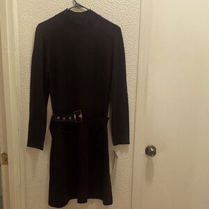 Robbie Bee Black Long Sleeve Dress with Belt Size Large